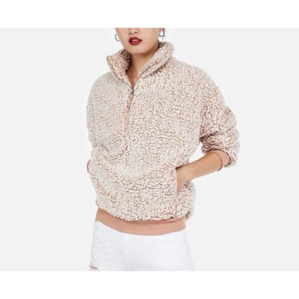 EXPRESS | Quarter Zip Pullover | Muted Pink | Sherpa Fleece Jacket | Small